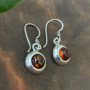Amber and Silver Drop Earrings